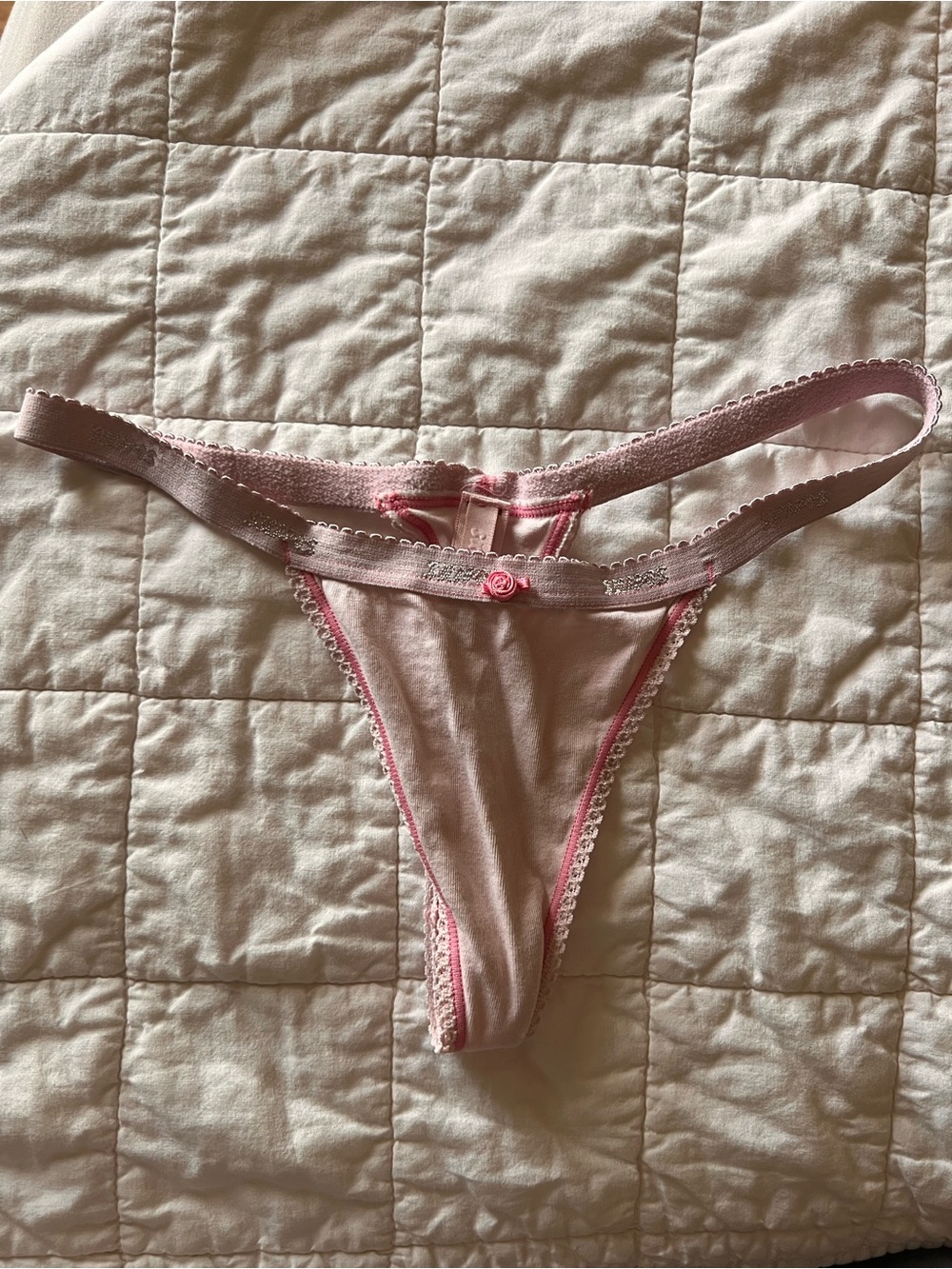 PINK Victoria's Secret Light Pink Lace-Trim Thong